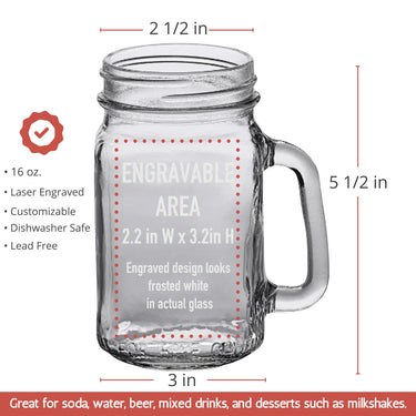 Personalized Name/Text Drinking Mug Glass | Etched Graduate Jar Glass